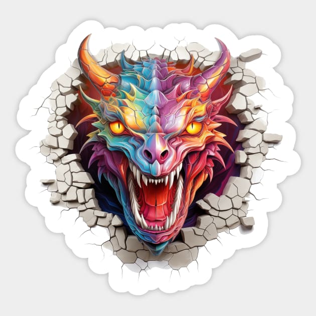 Dragon Head Crack In A Wall 3d Art Sticker by Sunburst